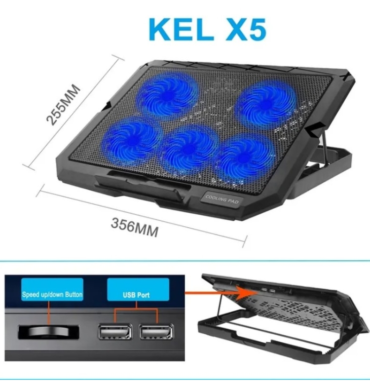 Support de refroidissement pour ordinateur portable X5 5ventilateurs 7vitesses réglable en hauteur