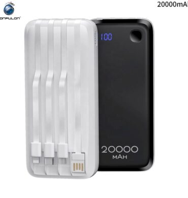 Konfulon Powerbank A23S 20000mAh avec 4 câbles de charge type C USB Lightning et micro Usb
