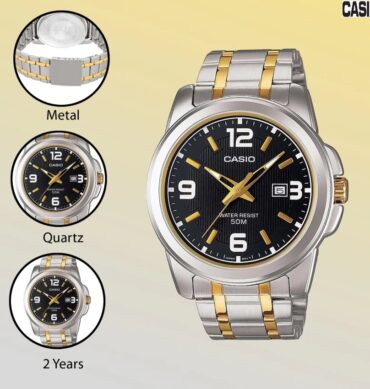 Casio montre pour homme bracelet métal plaqué or cadran noir etanche-mtp-1314sg-1avdf