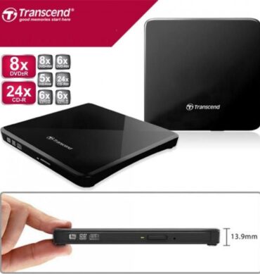 Transcend Lecteur graveur DVD Externe USB 2.0 ultra fin 8X DVD±R-24X CD-R/RW -Noir