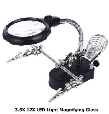 TE-801 Outil de reparation Loupe 3.5X 12X Pince Stand pour Fer À Souder Lampe Led