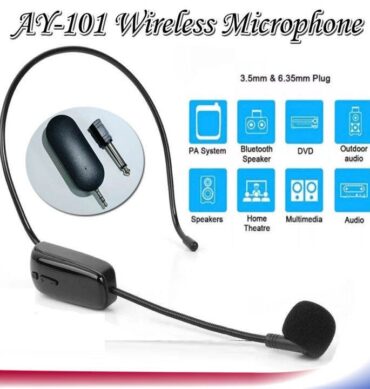 Casque micro sans fil UHF portable AY-101 Micro casque professionnel avec portée de 30 m pour l'enseignement, les amplificateurs et la scène