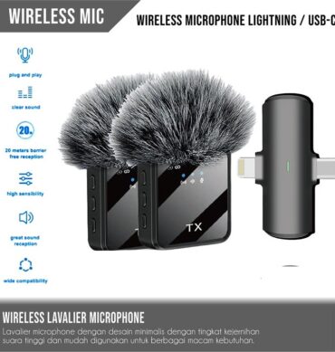 Microphone 2 en 1 sans fil Lavalier F15 USB C + Lightning Mic pour téléphone Android Ip