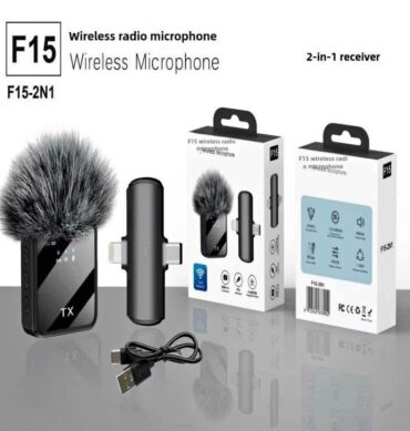 Microphone 2 en 1 sans fil Lavalier F15 USB C + Lightning Mic pour téléphone Android Ip