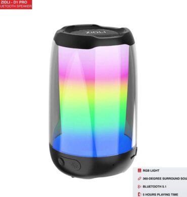 Enceinte haut parleur puissant sans fil Bluetooth 5.0 ZIDLI D1 spectre LED RGB avec prise AUX et USB - Noir