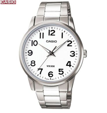 Casio Montre pour homme bracelet en métal cadran blanc, 40 mm, étanche jusqu'à 50 m-mtp-1303d-7bvdf