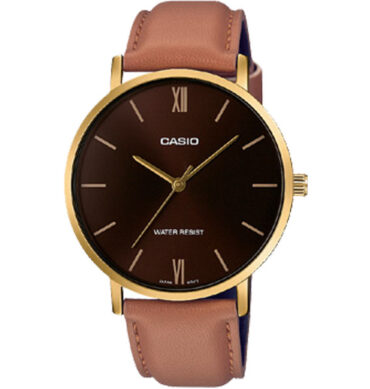 Casio Montre pour homme analogique à 3aiguilles minimaliste en cuir marron avec cadran clasique-mtp-vt01gl-5budf