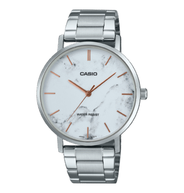 Casio Montre pour homme Bracelet en metal Cadran blanc avec fond marbré etanche-mtp-vt01dm-7audf