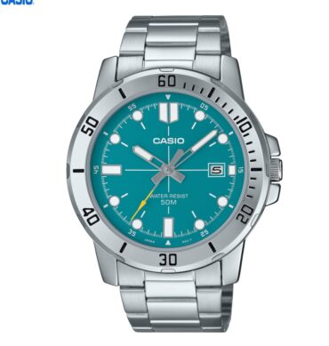 Casio Montre pour homme Bracelet en métal Cadran bleu Aiguilless lumineuses Étanche-mtp-vd01d-3e2vudf
