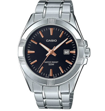 Casio Montre pour homme bracelet en métal, étanche WR50M, cadran noir, date-mtp-1308d-1a2vdf