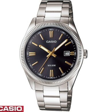 Casio Montre homme index dore Cadran noir acier inoxydable etanche-mtp-1302d-1a2vdf