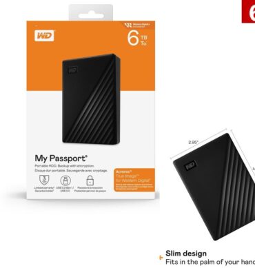 Western Digital Disque dur externe 6TB My Passport portable de 6 To/TB disque dur noir USB 3.2 Gen 1/USB 3.0 6000GB