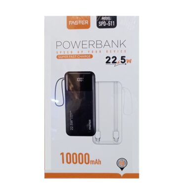 Faster Power Bank 10000 mAh spd-511 22,5 W charge rapide Lcd Display 2 cables intégrés + Usb + type-C