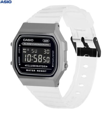 Casio Montre Unisex homme femme Bracelet en résine transparente Cadran carré classique Étanche-a168xes-1bdf