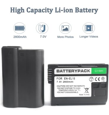 Digital Batterie remplacement En-el15 2800 mAh 7,0 Vp pour Nikonn D500, D600, D610, D750