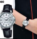 Casio Montre a bracelet en cuir ronde pour femme avec cadran blanc-ltp-v004l-7audf