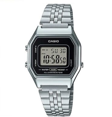 Casio Montre Femme Bracelet acier inoxydable plaqué argent-Cadran noir-LA680WA-1DF