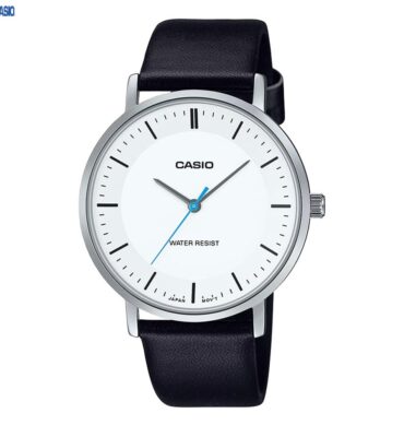 Casio montre pour homme bracelet en cuir Cadran blanc incurvé etanche-Mtp-vt04l-7edf