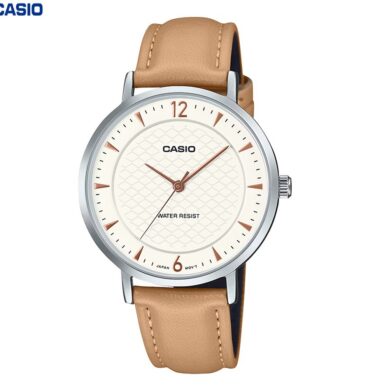 Casio Nouvelle Montre pour femme Bracelet en cuir Cadran blanc en maille etanche-ltp-vt04l-7a1df