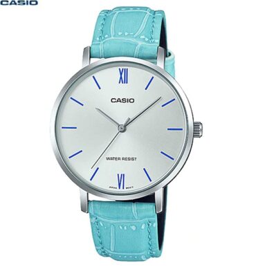 Casio Montre pour femme super Design, bracelet en cuir bleu, cadran Blanc-ltp-vt01l-7b3udf