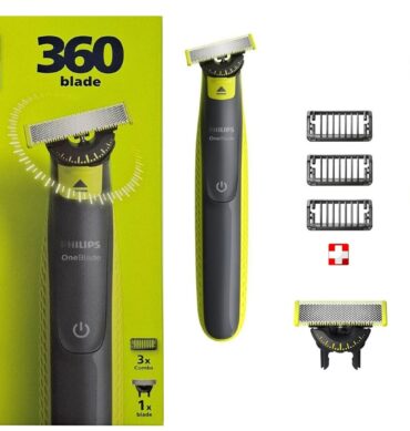 Philips Tondeuse Rasoir faciale rechargeable Oneblade 360 utilisable sur peau sèche ou humide +Lame +3 peignes qp2724/23