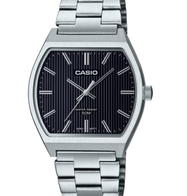 Casio Montre analogique pour homme cadran noir, bracelet en acier inoxydable argenté Etanche-mtp-b140d-1avdf