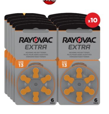 Rayovac 60 Piles Extra Advanced Taille 13 zinc-air pour aides auditives code couleur Orange