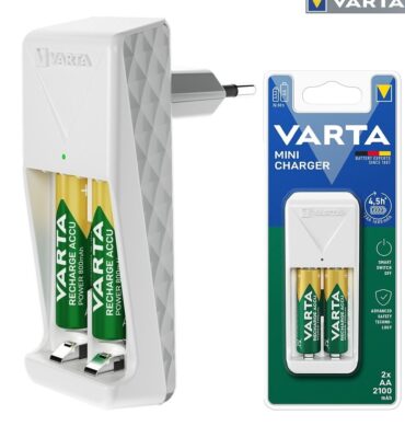 VARTA chargeur pour piles rechargeables, charge 2 AA/AAA simultanément Mini Charger incl. 2X AA 2100mAh