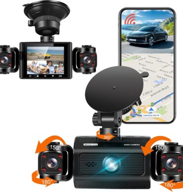 Super Camera embarquee à 3 canaux WiFi FHD 2K caméra frontale à 270° pour voiture avec caméras frontales et latérales gauche et droite