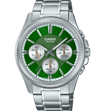 Casio Montre homme elegante avec bracelet en métal sportive 6 aiguilless étanche-mtp-1375d-3avdf