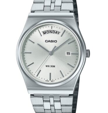 Casio Montre Homme Cadran blanc Bracelet acier inoxydable silver etanche Quartz–mtp-b146d-7avdf