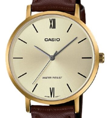 Casio Montre pour femme Bracelet en cuir - Lunette plaquée or Étanche-casio ltp-vt01gl-9budf