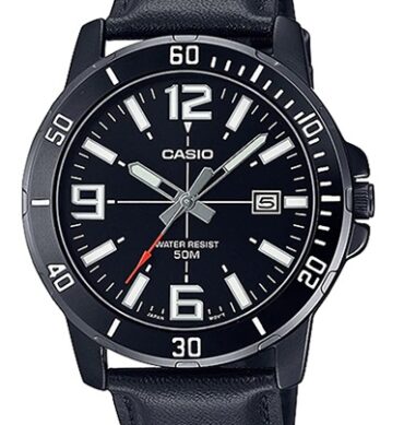 Casio Montres homme Bracelets en cuir Boîtier plaqué ion noir Étanche WR50M-mtp-vd01bl-1bvudf