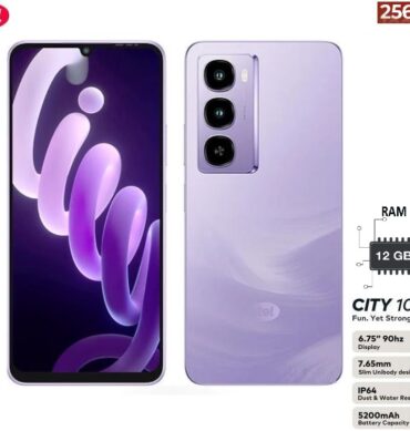 itel Smartphone City100 4.5G 6.75" IPS LCD 256GB de stockage Ram 12Go (extensible de 4Go + 8Go) 5200Mah 13mpx-Pure titanium