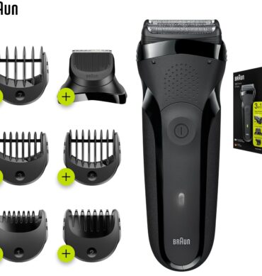 Braun Rasoir électrique série 3, 3 lames flexibles 3in1 accessoire tondeuse à barbe+ 5 peignes rasoir sec pour homme conçu en Allemagne 300BT
