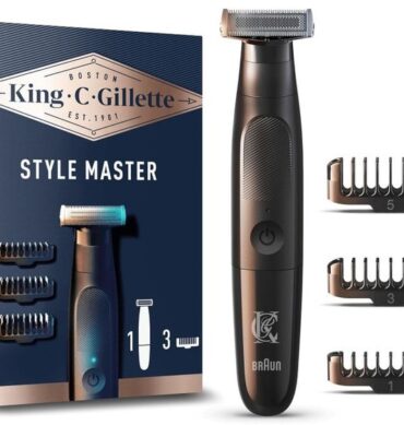 Gillette Tondeuse King C. Style Master Barbe courte Homme Sans Fil, Lames En Metal 4D+3 Sabots