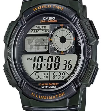 Casio Montre Homme Bracelet en resine numerique carré 5 alarmes longue Autonomie Etanche-ae-1000w-3avdf