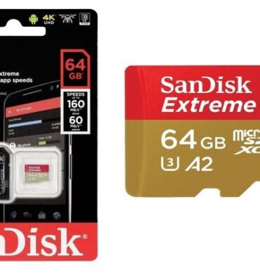 Sandisk Carte memoire microSDXC Extreme 64GB Performances Dronee A2 jusqu'à160 MB/s Classe10,U3,V30