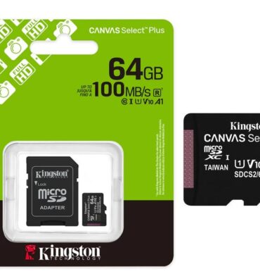 Kingston Carte Memoire Originale 64GB Carte microSD Canvas Select Plus - Classe 10 Vitesse jusqu'à 100MB/s