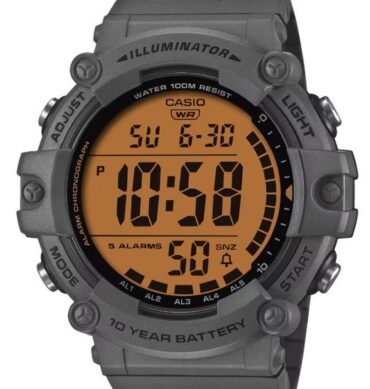 Casio Montre Homme robuste en Resine Fond Orange Numérique Fonction Snooze Etanche-ae-1500whc-8avdf