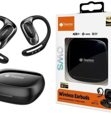DeepBass Ecouteurs sans fil bluetooth AP10 OWS confort sport stéréo batterie 40mAh avec étui de chargement 300 mAh – Noir