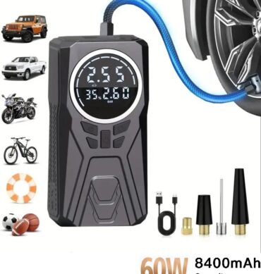 MDHL Super Gonfleur de Pneu 5in1 Batterie Externe 8400 mAh+Démarreur de Batterie de Voiture LED, Port USB, Type C