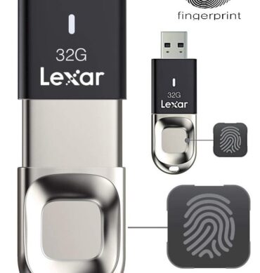Lexar Cle USB 32GB JumpDrive Fingerprint empreinte Rétractable F35 USB 3.0 Gen1, jusqu'à 150MB/s ,10 identifiants