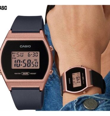 Casio Montre Numerique homme femme Bracelet en résine Boîtier plaqué Bronze eclairage LED Étanche à 50 m-lw-204-1adf