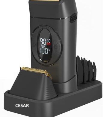 Cesar Rasoir a grille et tondeuse a barbe rechargeable rasage turbo et contrôle du couple, corps en métal numérique utilisation sur peau sèche ou humide