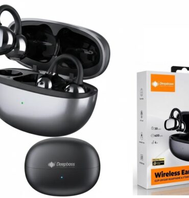 Deep Bass Ecouteurs intra-auriculaires Bluetooth AP15, sans fil à clipser sur l'oreille 30mAh avec étui de chargement 400 mAh-noir