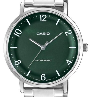 Casio Montre pour homme Bracelet en métal Cadran vert fonce incurvé Etanche-mtp-vt03d-3bdf