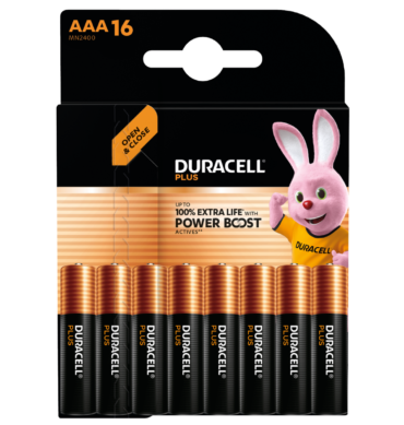 Duracell Plus 16 Piles Batteries AAA 100% Extra life Power Boost (paquet de 16)