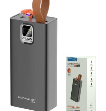 KONFULON Power Bank 30000mAh Charge Rapide 22.5W A52Q avec Câbles Intégrés et Affichage Numérique