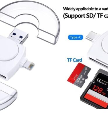 Lecteur de cartes TF/SD 5 en 1 avec ports Lightning/Micro USB/Type-C/USB pour le Transfert Facile